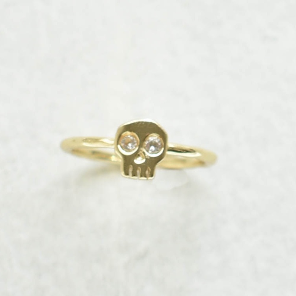 14k Gold Filled Vermeil Crystal Hollywood Forever Skull Ring - Picture 16 of 17